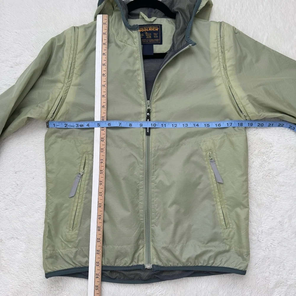 Woolrich Jacket Women Small Green Nylon Windbreaker Removable‎ Sleeves Outdoor